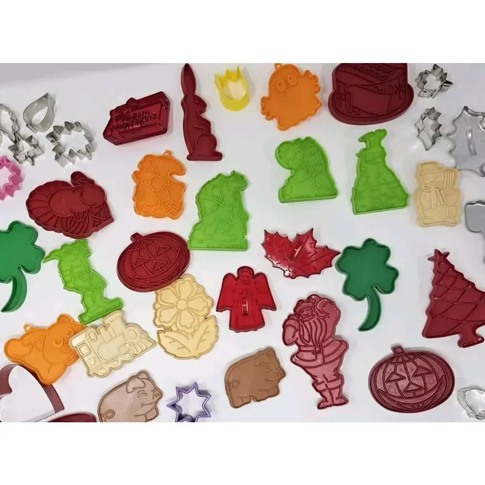 Lot of 30+ Vintage Cookie Cutters Hallmark Tupperware Hutzler Holiday 80s